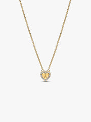 Engravable Heart Halo Collier Necklace 14k gold plating