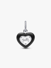 Matte Black Ceramic Heart Padlock Dangle Charm Sterling silver