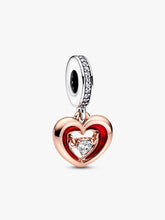 FINAL SALE - Two-tone Radiant Heart Dangle Charm Sterling silver, 14k rose gold plating