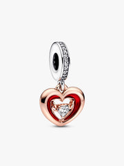 FINAL SALE - Two-tone Radiant Heart Dangle Charm Sterling silver, 14k rose gold plating