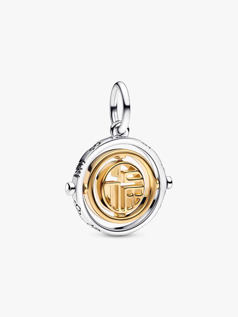 FINAL SALE - Two-tone Fú Spinning Dangle Charm Sterling silver, 14k gold plating