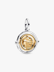 FINAL SALE - Two-tone Fú Spinning Dangle Charm Sterling silver, 14k gold plating