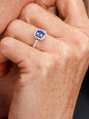 Sparkling Square Blue Halo Ring Sterling silver