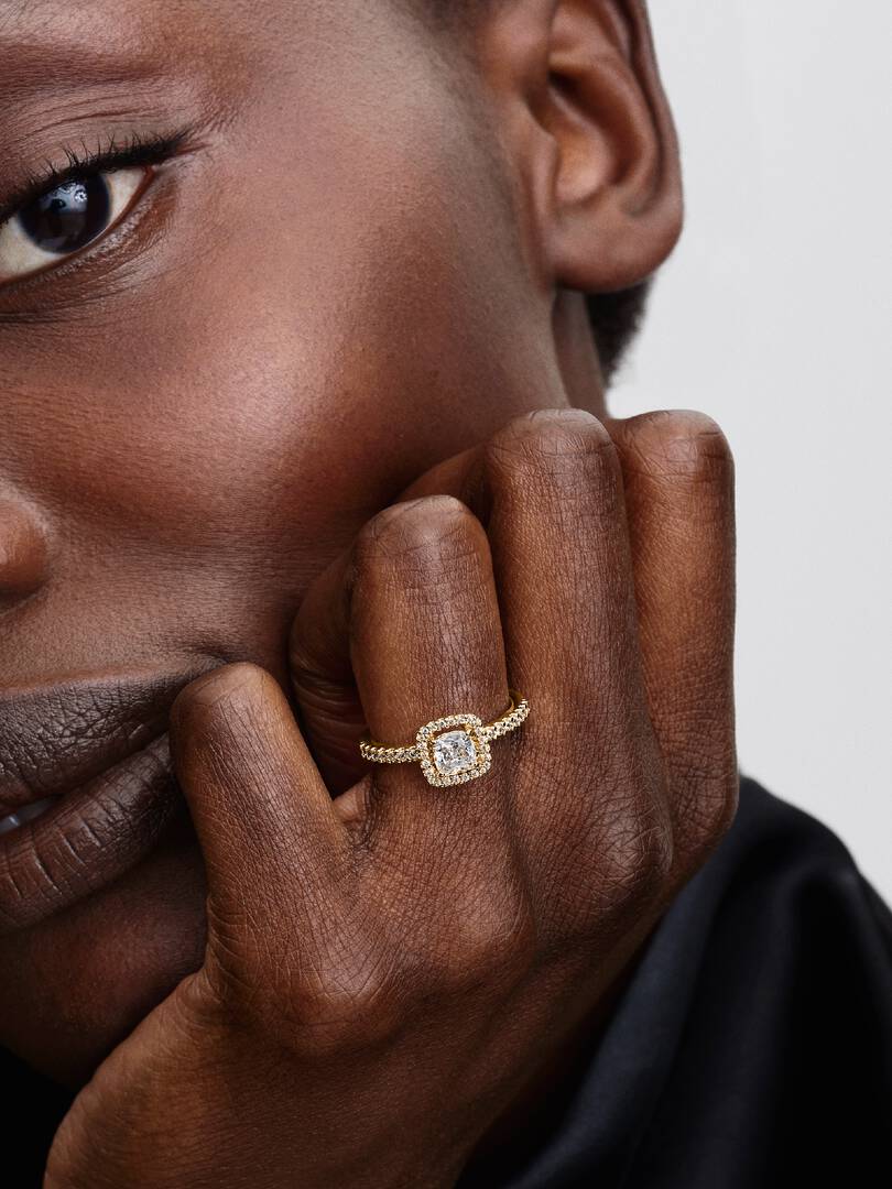 Sparkling Square Clear Halo Ring 14k gold plating