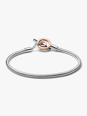 FINAL SALE - Pandora Moments Two-tone Logo T-Bar Snake Chain Bracelet Sterling silver, 14k rose gold plating