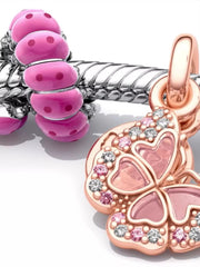 Pink Butterfly & Quote Double Dangle Charm 14k rose gold plating
