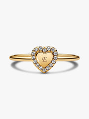 Engravable Heart Halo Ring 14k gold plating