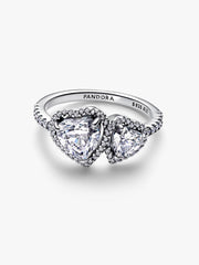 Sparkling Halo Hearts Ring Sterling silver