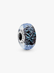 Wavy Dark Blue Murano Glass Ocean Charm Sterling silver