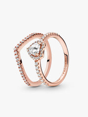 Playful Love Elevated Heart Wishbone Ring Set 2 Quantity
