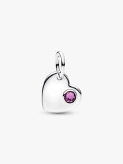 February Engravable Heart Purple Stone Heart Dangle Charm Sterling silver