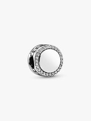 Engravable Sparkling Button Charm Sterling silver