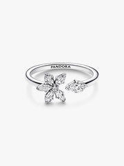 FINAL SALE - Sparkling Herbarium Cluster Open Ring Sterling silver
