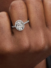 Oval Sparkling Halo Statement Ring Sterling silver