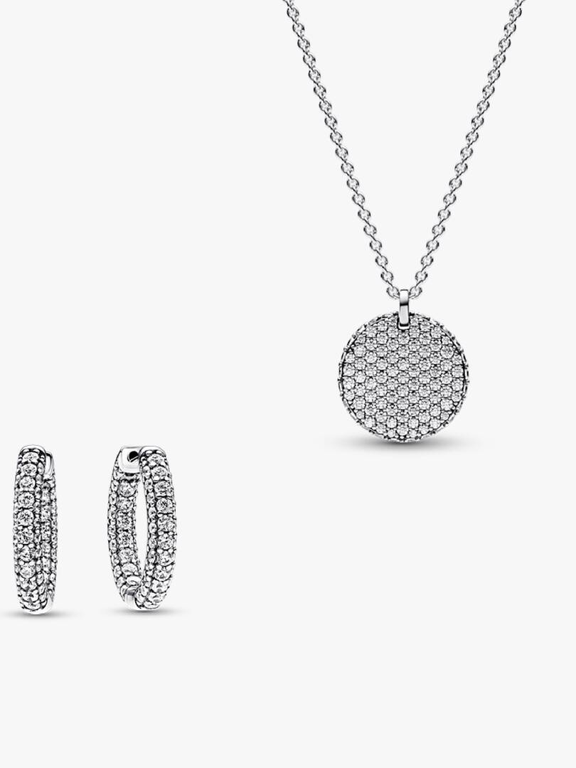 Pavé Round Necklace and Hoop Earrings Set 2 Quantity