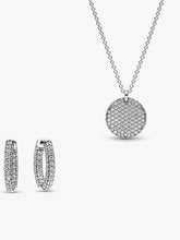 Pavé Round Necklace and Hoop Earrings Set 2 Quantity