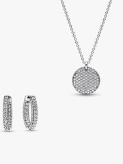 Pavé Round Necklace and Hoop Earrings Set 2 Quantity