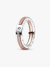 Pandora Signature Two-tone Logo & Pavé Ring Sterling silver, 14k rose gold plating