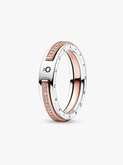 Pandora Signature Two-tone Logo & Pavé Ring Sterling silver, 14k rose gold plating