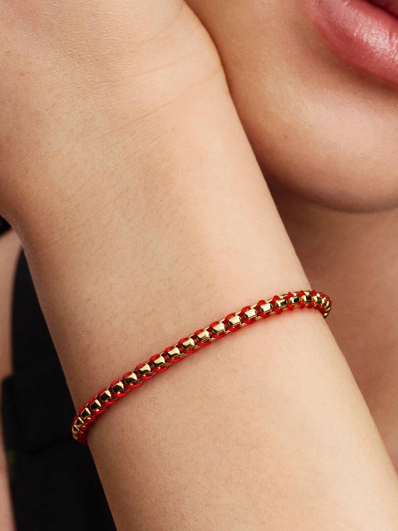 Red Cord Snake Chain Bracelet 14k gold plating
