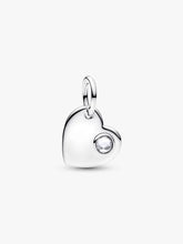 April Engravable Heart Clear Stone Dangle Charm Sterling silver