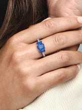 FINAL SALE - Blue Rectangular Three Stone Sparkling Ring Sterling silver