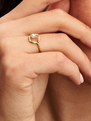 Organically Shaped Pavé Circle & Treated Freshwater Cultured Pearl Ring 14k gold plating