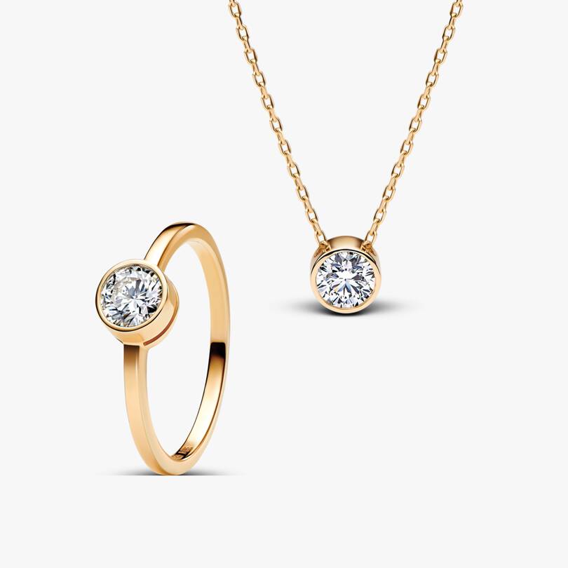 Lab-Grown Diamond Bezel Necklace & Ring Set 2 Quantity