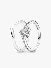 Sparkling Wishbone Heart Ring Set 2 Quantity