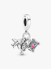 Airplane, Globe & Suitcase Dangle Charm Sterling silver