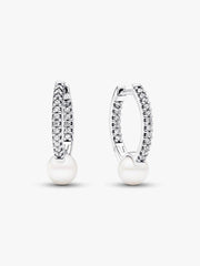 FINAL SALE - Treated Freshwater Cultured Pearl & Pavé Hoop Earrings Sterling silver