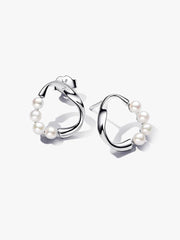 Organically Shaped Circle & Treated Freshwater Cultured Pearls Stud Earrings Sterling silver