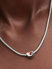 Engravable Red Stone Heart Charm Sterling silver