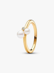 FINAL SALE - Duo Treated Freshwater Cultured Pearls Ring 14k gold plating