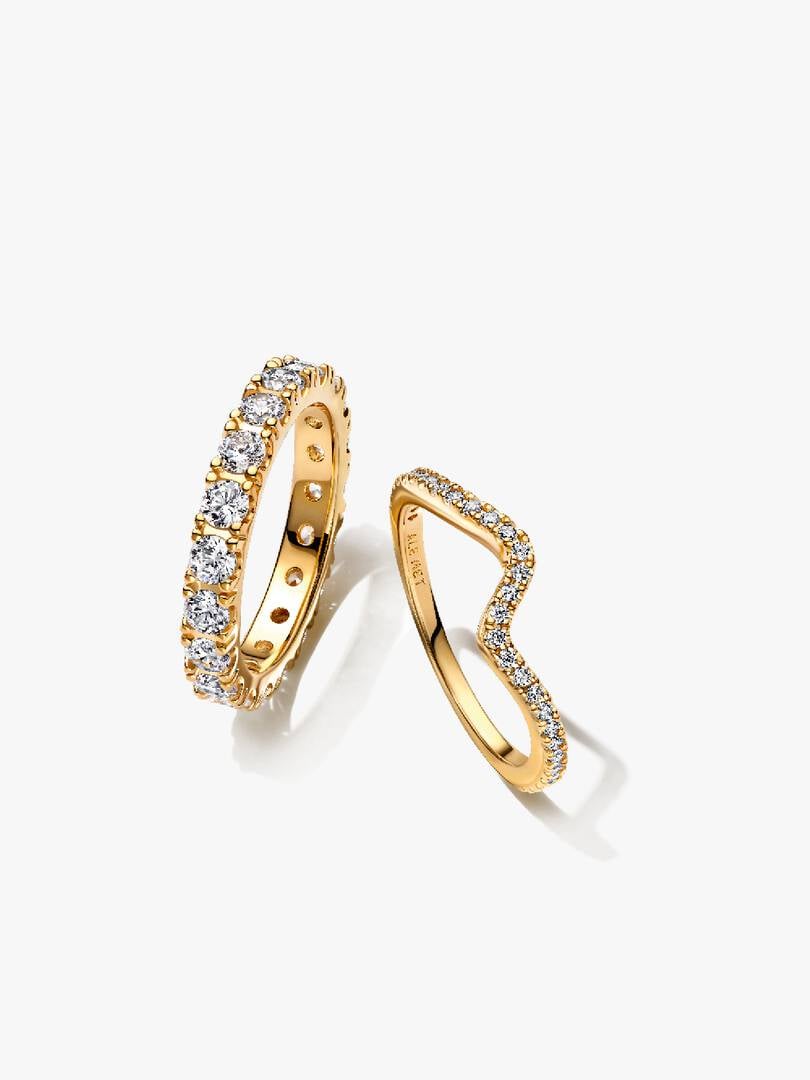 Sparkling Eternity and Wave Ring Set 2 Quantity