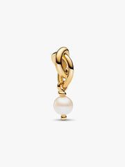 Treated Freshwater Cultured Pearl Eternity Circle Dangle Charm 14k gold plating