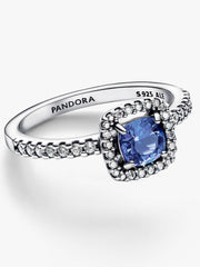 Sparkling Square Blue Halo Ring Sterling silver