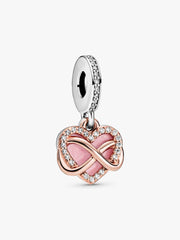 Sparkling Infinity Heart Dangle Charm Sterling silver, 14k rose gold plating