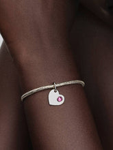 October Engravable Pink Stone Heart Dangle Charm Sterling silver