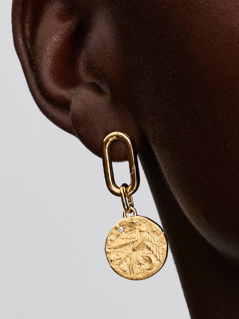 Swallow Medallion Charm 14k gold plating