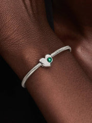 Engravable Green Stone Heart Charm Sterling silver