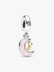 FINAL SALE - Two-tone Key & Moon Dangle Charm Sterling silver, 14k gold plating