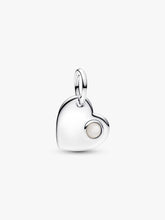 June Engravable Heart White Stone Dangle Charm Sterling silver