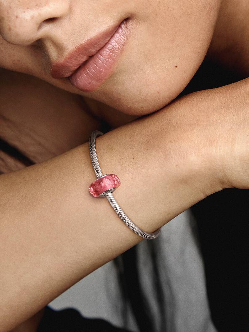 Wavy Fancy Pink Murano Glass Charm Sterling silver