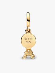 Paris Eiffel Tower Lab-Grown Diamond Engravable Double Dangle Charm 0.009 ct TW, 14k gold plating