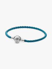 FINAL SALE - Pandora Moments Seashell Clasp Turquoise Braided Leather Bracelet Sterling silver
