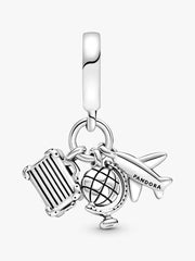 Airplane, Globe & Suitcase Dangle Charm Sterling silver