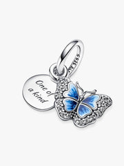 Blue Butterfly & Quote Double Dangle Charm Sterling silver