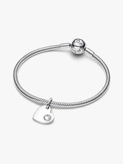 April Engravable Heart Clear Stone Dangle Charm Sterling silver