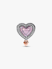 Two-tone Openwork Mom & Heart Charm Sterling silver, 14k rose gold plating